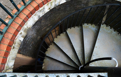 High angle view of spiral staircase in building