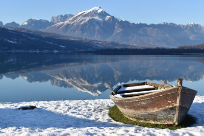 Scenic view of snowcapped mountains by lake