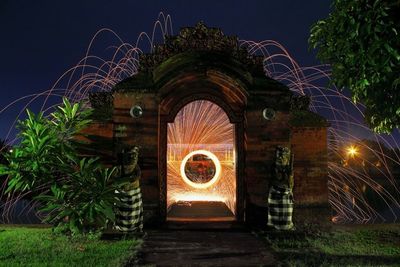 Entrance of illuminated building