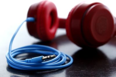 Close-up of headphones on table