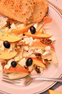 High angle view of food in plate