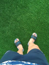 Low section of woman standing on lawn