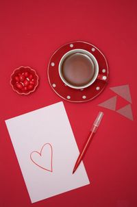 Directly above shot of coffee cup on table