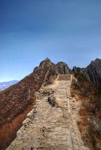 Scenic view of mountain against blue sky