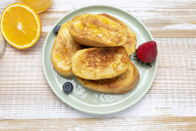 High angle view of food in plate on table
