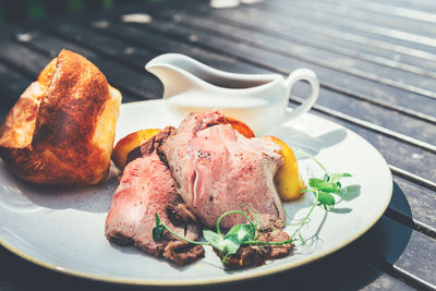 Close-up of food served in plate