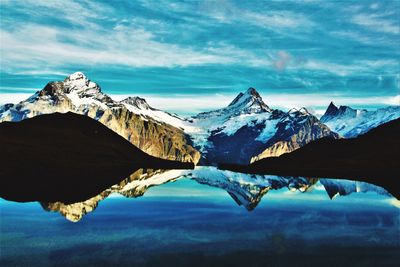 Scenic view of lake against mountain range