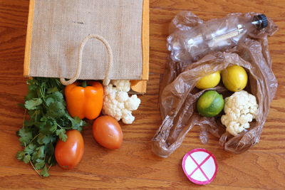 High angle view of vegetables on cutting board