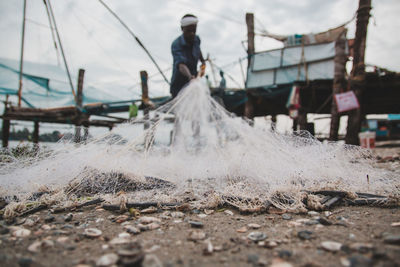 People working on concrete structure