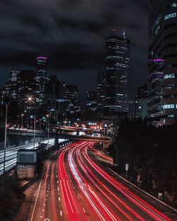 Light trails on road at night