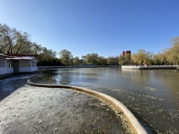 Scenic view of river against clear sky