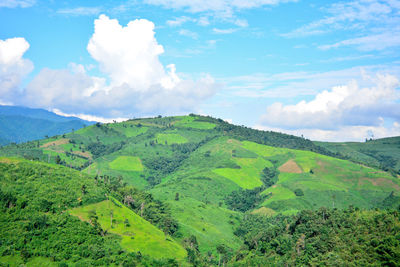 Scenic view of landscape against cloudy sky