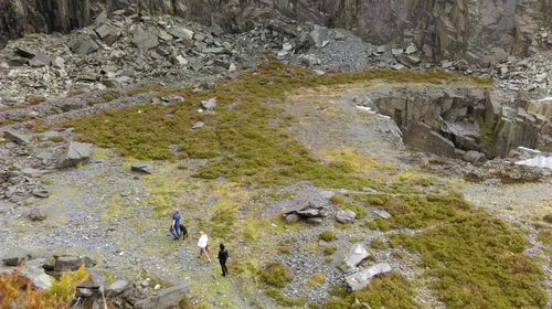 High angle view of man by river