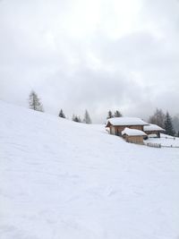 Scenic view of snow covered field against sky