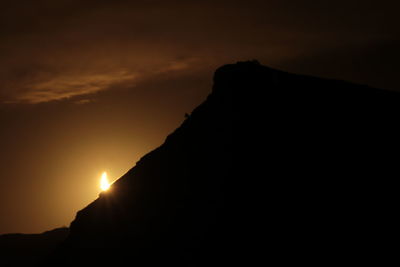 Low angle view of silhouette mountain against sky during sunset