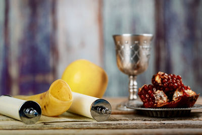 Close-up of fruits on table