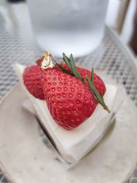 Close-up of strawberries in plate