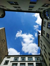 Directly below shot of buildings against sky