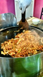 Close-up of food in cooking pan