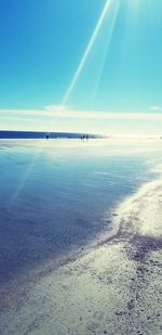 Scenic view of sea against blue sky