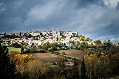 High angle view of townscape against sky