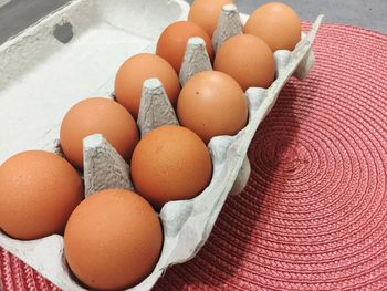 High angle view of eggs in plate