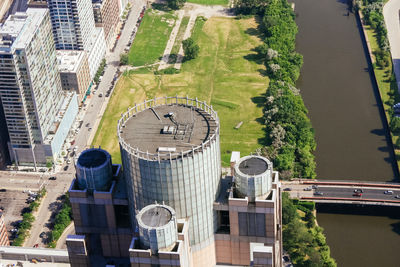 High angle view of man working in city