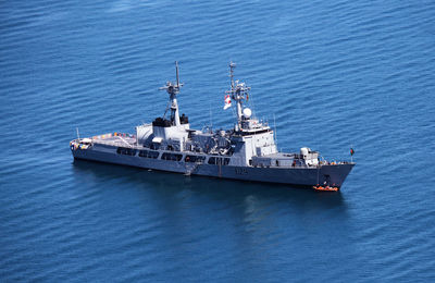 High angle view of ship in sea