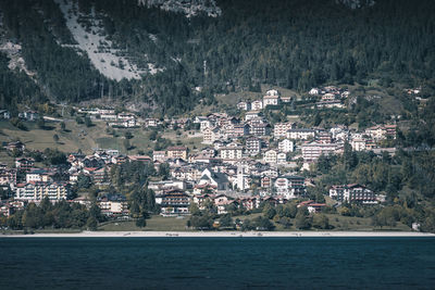 Aerial view of town by sea