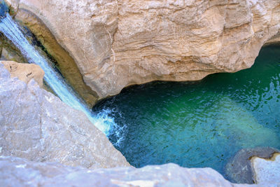 High angle view of rock formation in sea