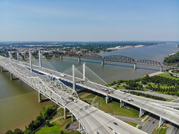 High angle view of bridge over sea against sky