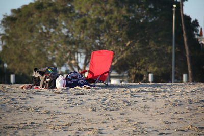 View of people relaxing on sand