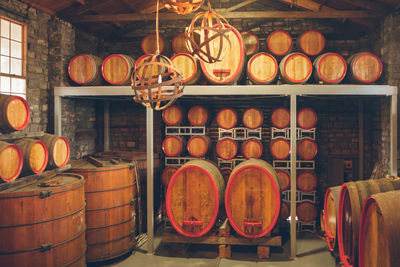 Full frame shot of wine bottles