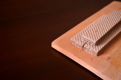 High angle view of food on table against black background