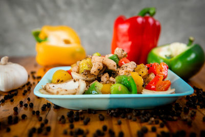 Close-up of breakfast served on table