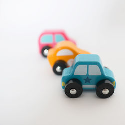 Close-up of toy car on white background