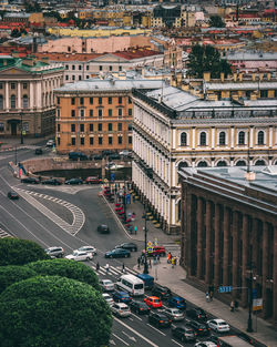 High angle view of street in city