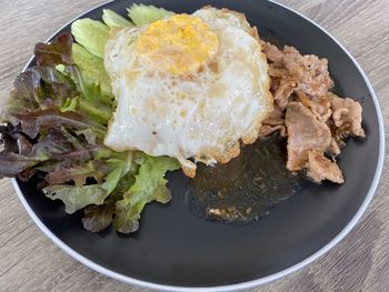 High angle view of breakfast served in plate