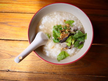 High angle view of food in bowl on table