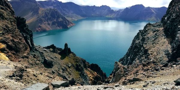 Scenic view of lake and mountains