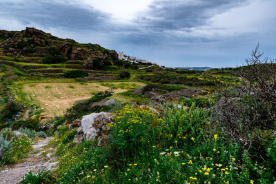 Scenic view of land against sky