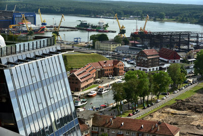 High angle view of buildings in city