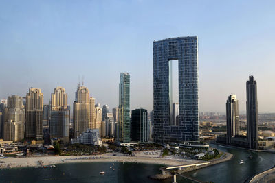 Dubai, uae , view on jbr area and the address dubai marina beach hotel