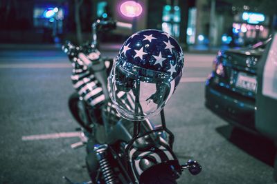 Motor bike on road at night