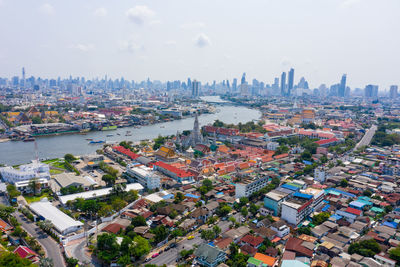 High angle view of buildings in city