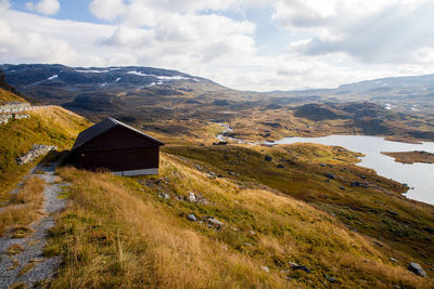 High angle view of house on mountain