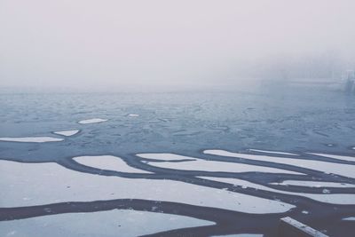 Scenic view of sea during foggy weather