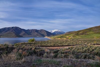 Deer creek reservoir by mount timpanogos in utah county, united states. hiking views