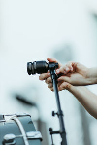 Man preparing microphone