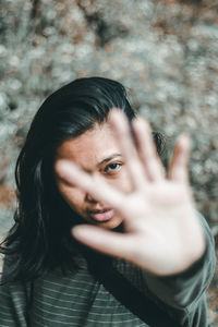 Portrait of woman gesturing